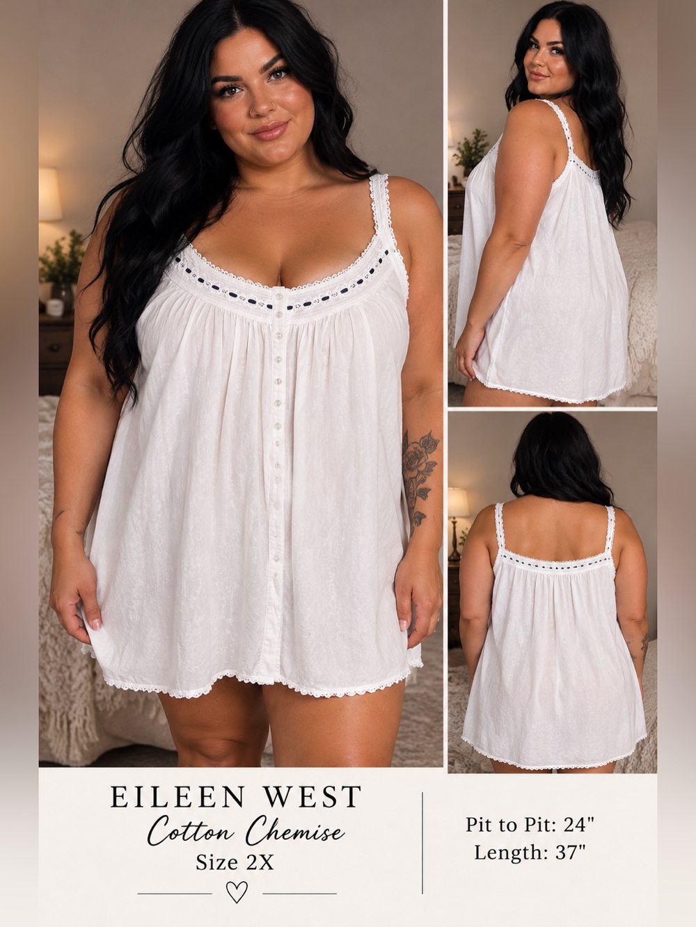 Eileen West White Cotton Eyelet Trim Chemise